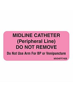Label Paper Removable Midline Catheter, 1" Core, 2 1/4" x 1", Fl. Pink, 420 per Roll