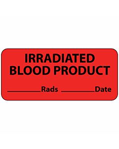 Label Paper Permanent Irradiated Blood, 1" Core, 2 1/4" x 1", Fl. Red, 420 per Roll