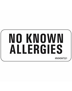 Label Paper Removable No Known Allergies, 1" Core, 2 1/4" x 1", White, 420 per Roll