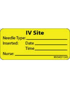 Label Paper Permanent IV Site Needle, 1" Core, 2 1/4" x 1", Yellow, 420 per Roll