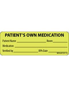 Label Paper Removable Patients Own, 1" Core, 2 15/16" x 1", Fl. Chartreuse, 333 per Roll