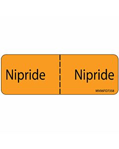 Label Paper Removable Nipride Nipride, 1" Core, 2 15/16" x 1", Fl. Orange, 333 per Roll