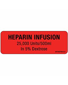 Label Paper Permanent Heparin Infusion 1" Core 2 15/16"x1 Fl. Red 333 per Roll