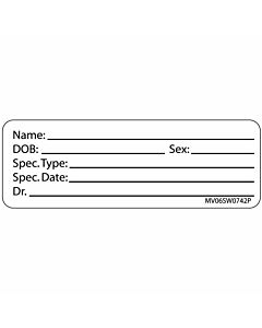 Label Paper Removable Name: DOB: Sex: Spec., 1" Core, 2 15/16" x 1", White, 333 per Roll