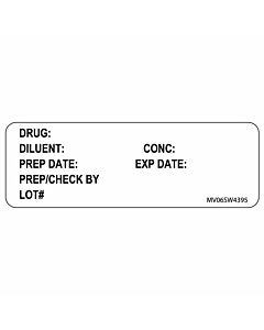 Label Paper Removable Drug: Diluent: Conc:, 1" Core, 2 15/16" x 1", White, 333 per Roll