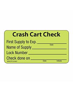 Label Paper Removable Crash Cart Check, 1" Core, 2 15/16" x 1", 1/2", Fl. Chartreuse, 333 per Roll
