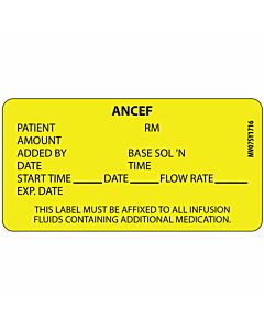 Label Paper Permanent Ancef Patient Rm 1" Core 2 15/16"x1 1/2" Yellow 333 per Roll