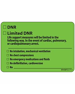 Label Paper Removable DNR Limited DNR, 1" Core, 2" 15/16" x 2, Fl. Green, 333 per Roll