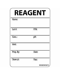 Label Paper Removable Reagent Name:, 1" Core, 2" 15/16" x 2, White, 333 per Roll