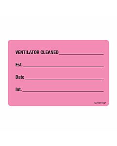 Lab Communication Label (Paper, Removable) Ventilator Cleaned 4"x2 5/8" Fluorescent Pink - 375 per Roll