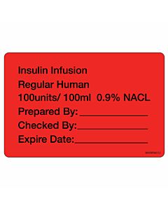 Label Paper Permanent Insulin Infusion, 1" Core, 4" x 2 5/8", Fl. Red, 375 per Roll