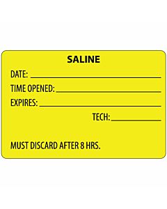 Label Paper Permanent Saline Date: Time, 1" Core, 4" x 2 5/8", Yellow, 375 per Roll