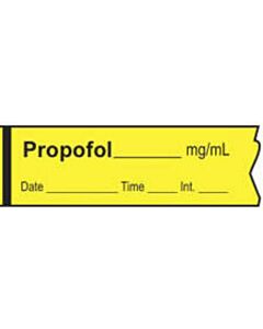 Anesthesia Tape with Date, Time & Initial (Removable) Propofol mg/ml 1/2" x 500" - 333 Imprints - Yellow - 500 Inches per Roll