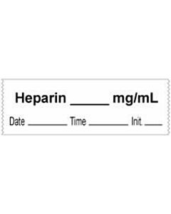 Anesthesia Tape with Date, Time & Initial (Removable) Heparine mg/ml 1/2" x 500" - 333 Imprints - White - 500 Inches per Roll
