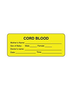 Lab Communication Label (Paper, Permanent) Cord Blood Mothers  2 1/4"x7/8" Fluorescent Yellow - 1000 per Roll