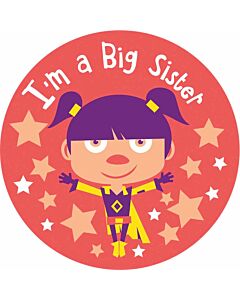 Label Pediatric Award Sticker, Paper, Removable, "I'm a Big Sister", Pink, 250 per Roll