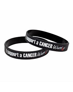 Silicone Wristbands Color Fill Debossed 1/2" I Support A Cancer Warrior Design Black 25 per Pack