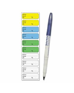 Sterile Label with Pen Synthetic Permanent 1-1/2" x 1/2" Multi-Color, 10 per Sheet, 100 Sheets per Box