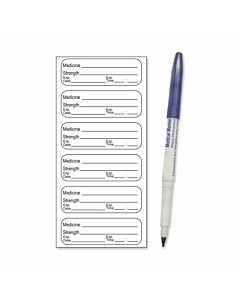 Sterile Label with Pen Synthetic Permanent 1-1/2" x 1/2" White, 6 per Sheet, 100 Sheets per Box