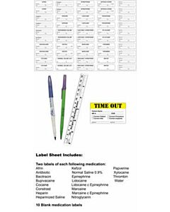 Sterile Label Kit Includes Sterile Skin Marking Pen, Medical Sterile Marker, Ruler and Time Out Label Permanent 1-1/2" x 1/2" White, 50 per Sheet, 100 Sheets per Box