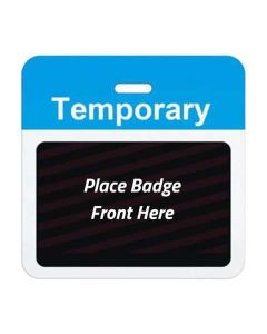 TEMPbadge® Expiring Visitor Badge Clip-on BACK, Pre-Printed "Temporary," Blue, Box of 1000