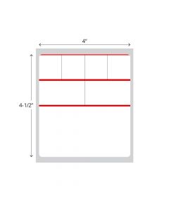 Direct Thermal Label, Paper, Permanent, 4" x 4-1/2", 1" Core, White with Red Border, 4 rolls of 500 labels