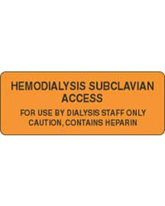 Label Paper Removable Hemodialysis Subclavian 2 1/4" x 7/8", Fl. Orange, 1000 per Roll