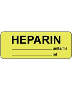 Label Paper Removable Heparin ___ Name 2" x 3/4", Fl. Yellow, 1000 per Roll