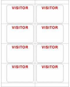 Visitor Pass Label Laser Paper Permanent "Visitor" 3-3/8" x 2-1/3" White - 8 per Sheet, 50 Sheets per Package