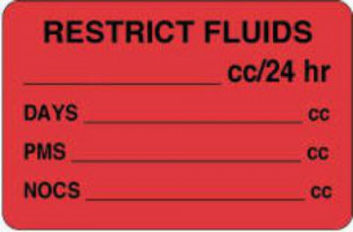 Label Paper Removable Restrict Fluids 4" x 2 5/8", Fl. Red, 500 per Roll