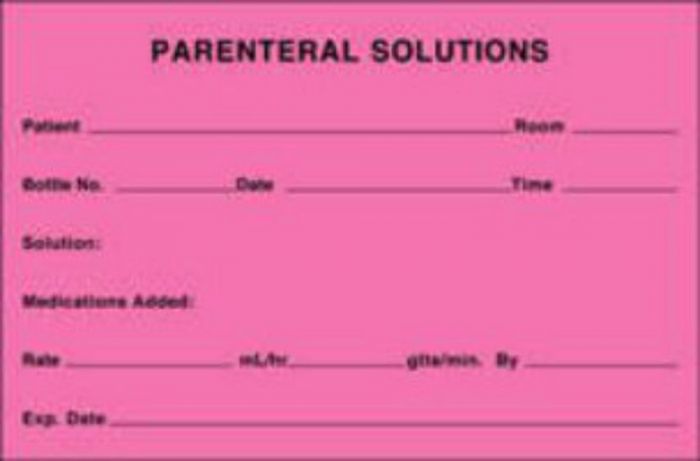Label Paper Permanent Parenteral Solutions 3" Core 4" x 2 5/8", Fl. Pink, 500 per Roll