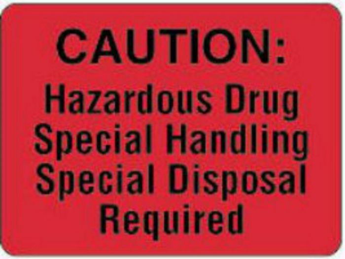 Communication Label (Paper, Permanent) Caution: Hazardous 2 3/8" x 1 3/4" Fluorescent Red - 500 per Roll