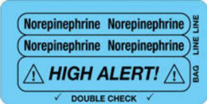 IV Label Piggyback Paper Permanent Norepinephrine 3" Core 1 1/2"x3 Blue 1000 per Roll
