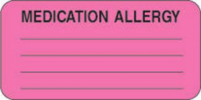 Label Paper Removable Medication Allergy 2" x 1", Fl. Pink, 1000 per Roll