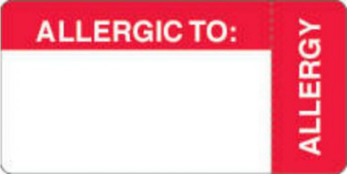 Label Wraparound Paper Removable Allergic To: Allergy 3" X 1-3/4" White with Red, 500 per Roll
