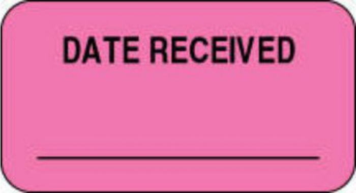 Lab Communication Label (Paper, Permanent) Date Received  1 5/8"x7/8" Fluorescent Pink - 1000 per Roll