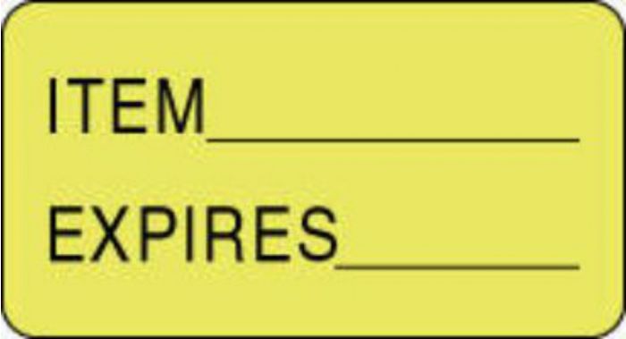 Label Paper Permanent Item ___ Expires___ 1 5/8" x 7/8", Fl. Yellow, 1000 per Roll