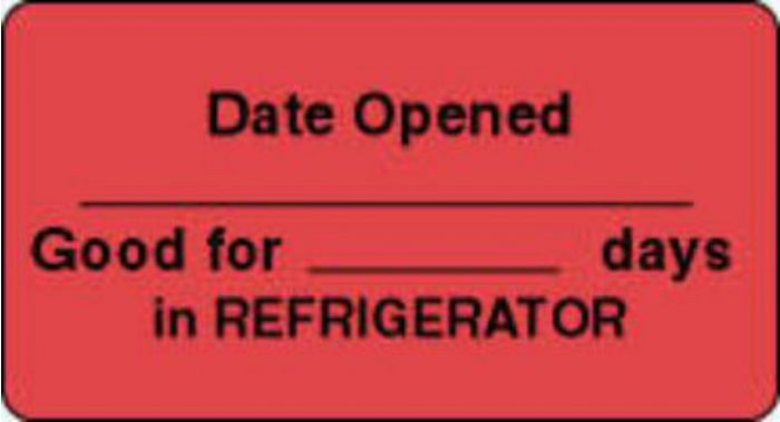 Label Paper Permanent Date Opened  1 5/8"x7/8" Fl. Red 1000 per Roll