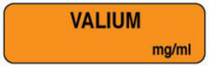 Anesthesia Label (Paper, Permanent) Valium mg/ml 1 1/4" x 3/8" Fluorescent Orange - 1000 per Roll