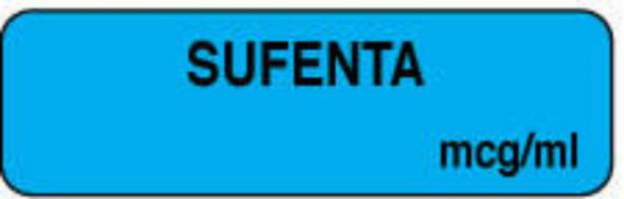 Anesthesia Label (Paper, Permanent) Sufenta mcg/ml 1 1/4" x 3/8" Blue - 1000 per Roll