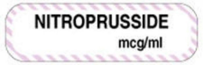Anesthesia Label (Paper, Permanent) Nitroprusside mcg/ml 1 1/4" x 3/8" White with Violet - 1000 per Roll