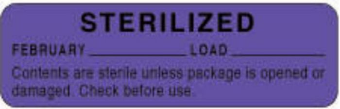 Label Paper Permanent Sterilized February 2 7/8" x 7/8", Purple, 1000 per Roll