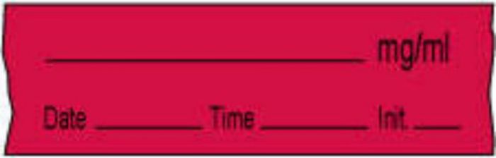 Anesthesia Tape with Date, Time & Initial (Removable) mg/ml 1/2" x 500" - 333 Imprints - Fluorescent Red - 500 Inches per Roll