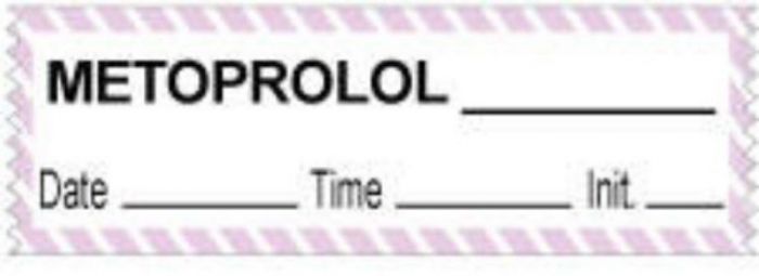 Anesthesia Tape with Date, Time & Initial (Removable) Metoprolol 1/2" x 500" - 333 Imprints - White with Violet - 500 Inches per Roll