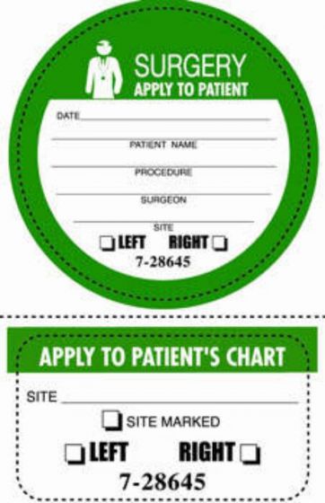 Label Paper Permanent Surgery Side Mark Patient and Chart, Green, 100 per Package