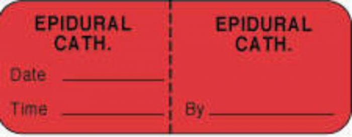 IV Label Wraparound Paper Permanent Epidural Cath.  2"x3/4" Fl. Red 1000 per Roll