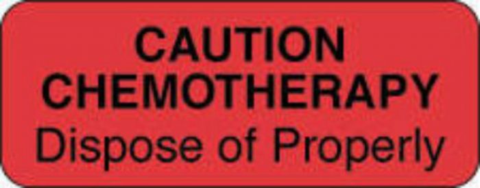 Communication Label (Paper, Permanent) Caution Chemotherapy 2 1/4" x 7/8" Fluorescent Red - 1000 per Roll