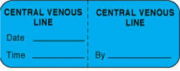 IV Label Wraparound Paper Permanent Central Venous Line  2"x3/4" Blue 1000 per Roll
