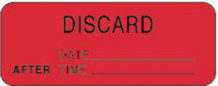 Communication Label (Paper, Permanent) Discard Date 2 1/4" x 7/8" Fluorescent Red - 1000 per Roll