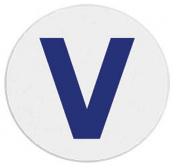 TIMEspot 1-Day Expiring Visitor Badge FRONT, Pre-printed Reflex Blue "V"